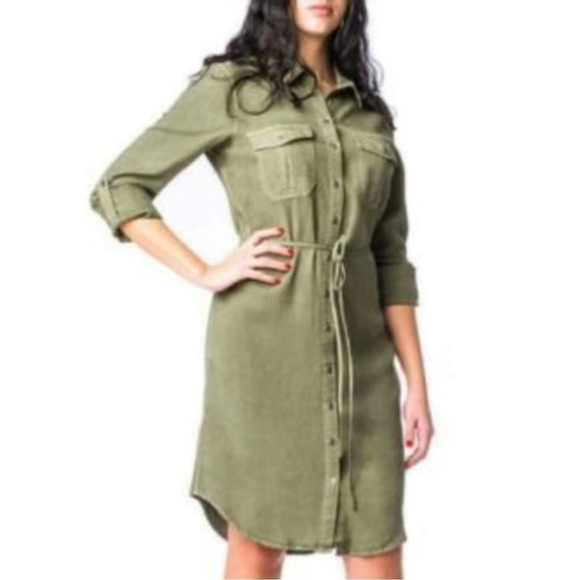 NWT Green Denim Style Long Sleeve Dress - Picture 1 of 16
